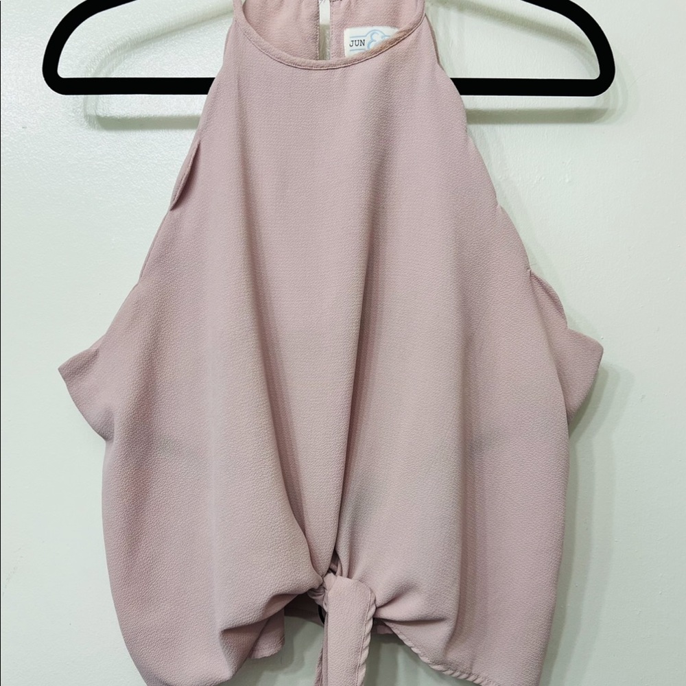 light pink scalloped edge tank top with tie